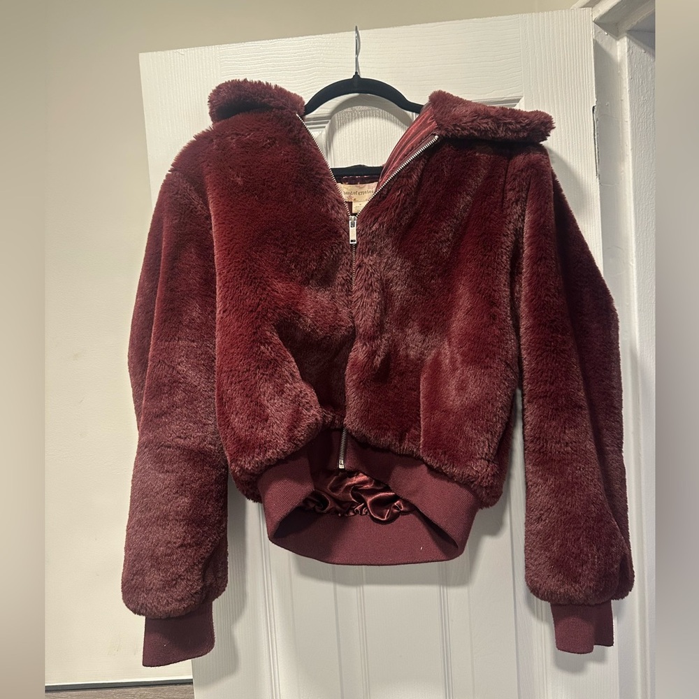 Band of Gypsies Faux Fur Jacket in Burgundy